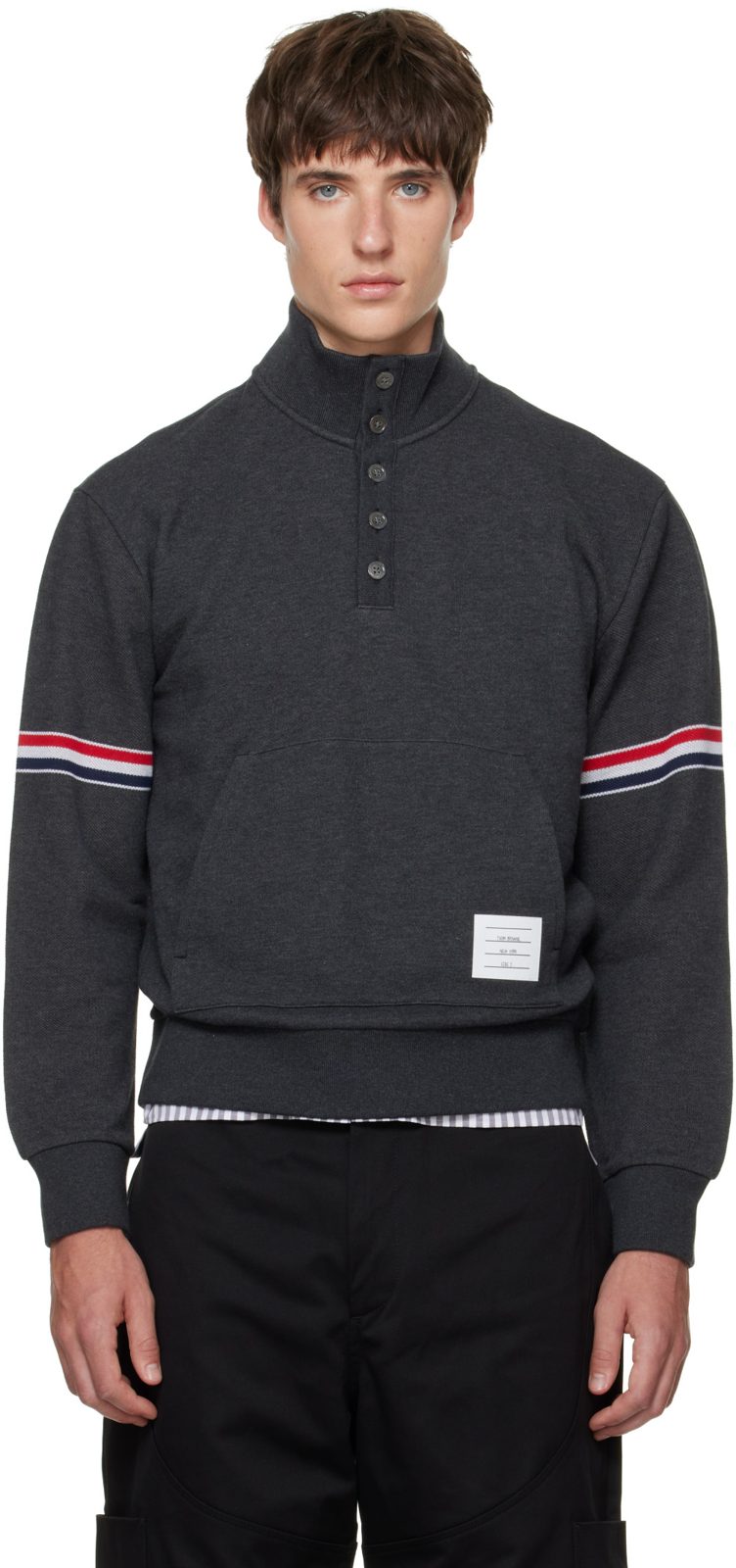 Gray Funnel Neck RWB Pique Loopback Sweatshirt 262381M205001