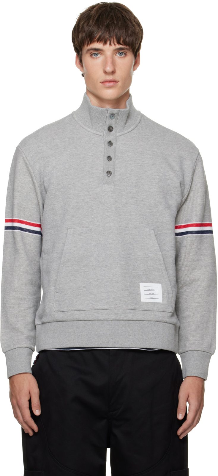 Gray Funnel Neck RWB Pique Loopback Sweatshirt 262381M205000