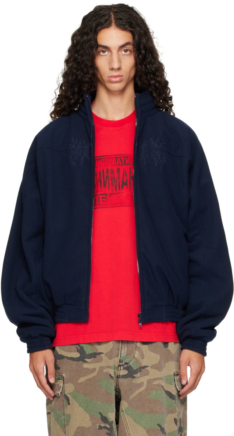 Navy Embroidered Metal Logo Fleece Jacket 262669M180001