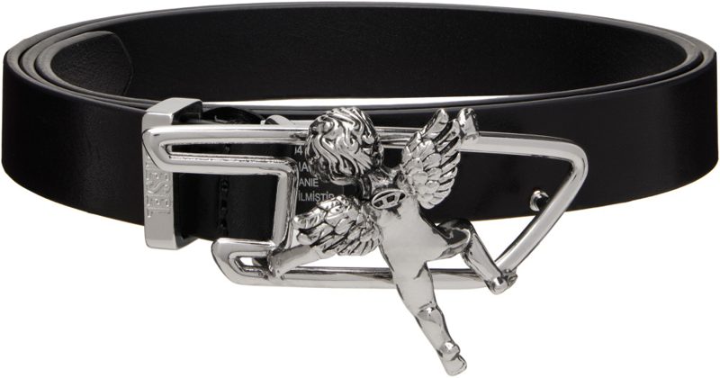 Black Cherub D Outline Buckle Leather Belt 262001M131027