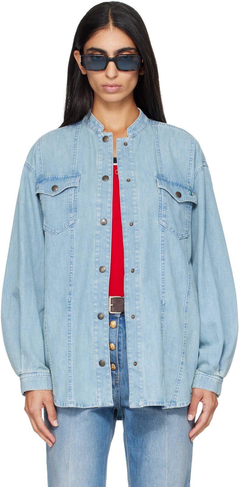 Blue Cotton Chambray Shirt 262476F109001