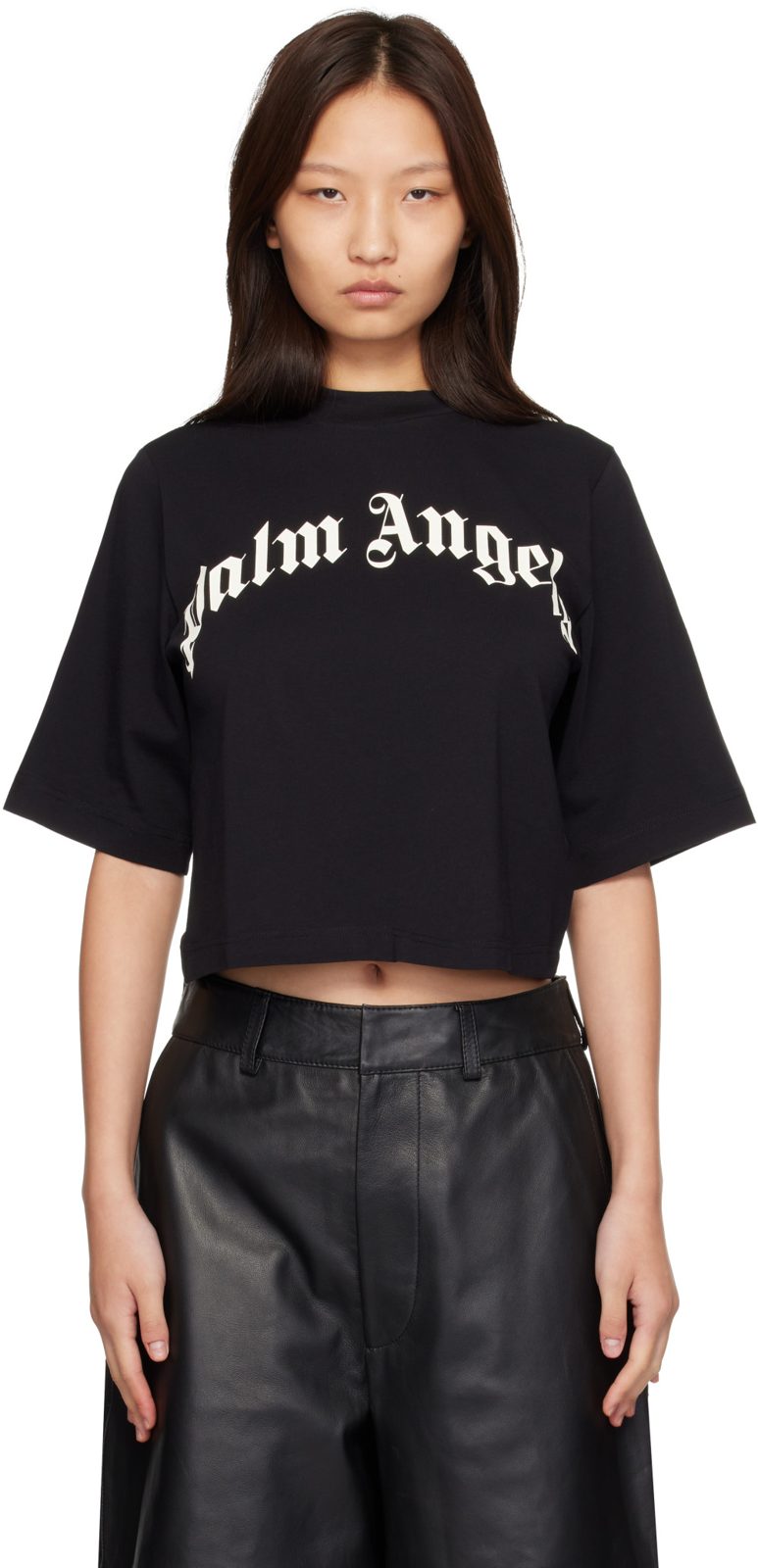 Black Curved Logo Boxy T-shirt 262695F110005