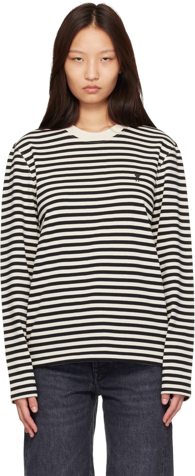 Black & [오프화이트] Mariniere Cotton Ami De Coeur T-shirt 262482F110001