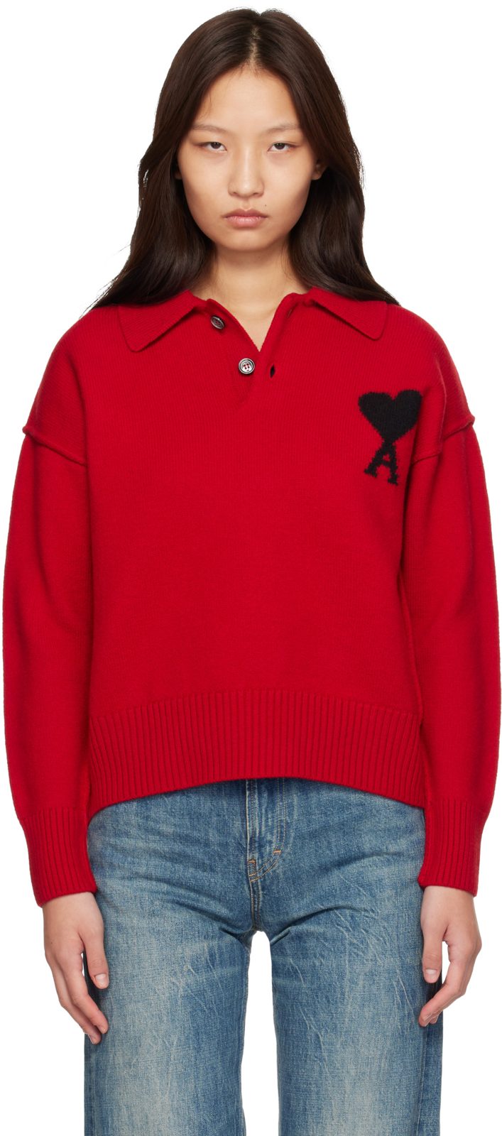Red Wool Ami de Coeur Polo 262482F108001