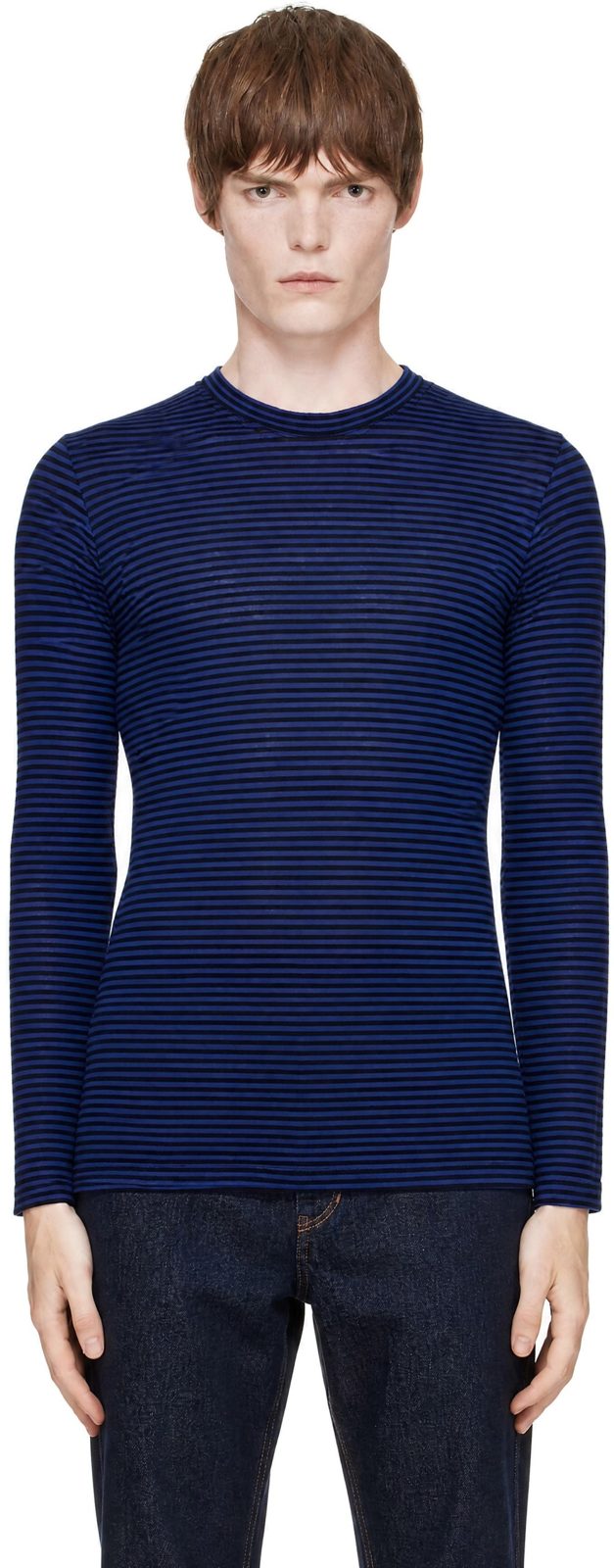Blue Leighton Linen Long Sleeve T-shirt 262600M213013