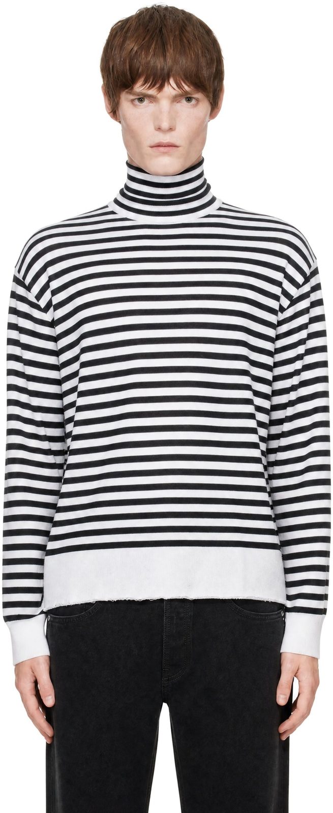 Black & White Sailor Wool Silk Turtleneck 262482M205001
