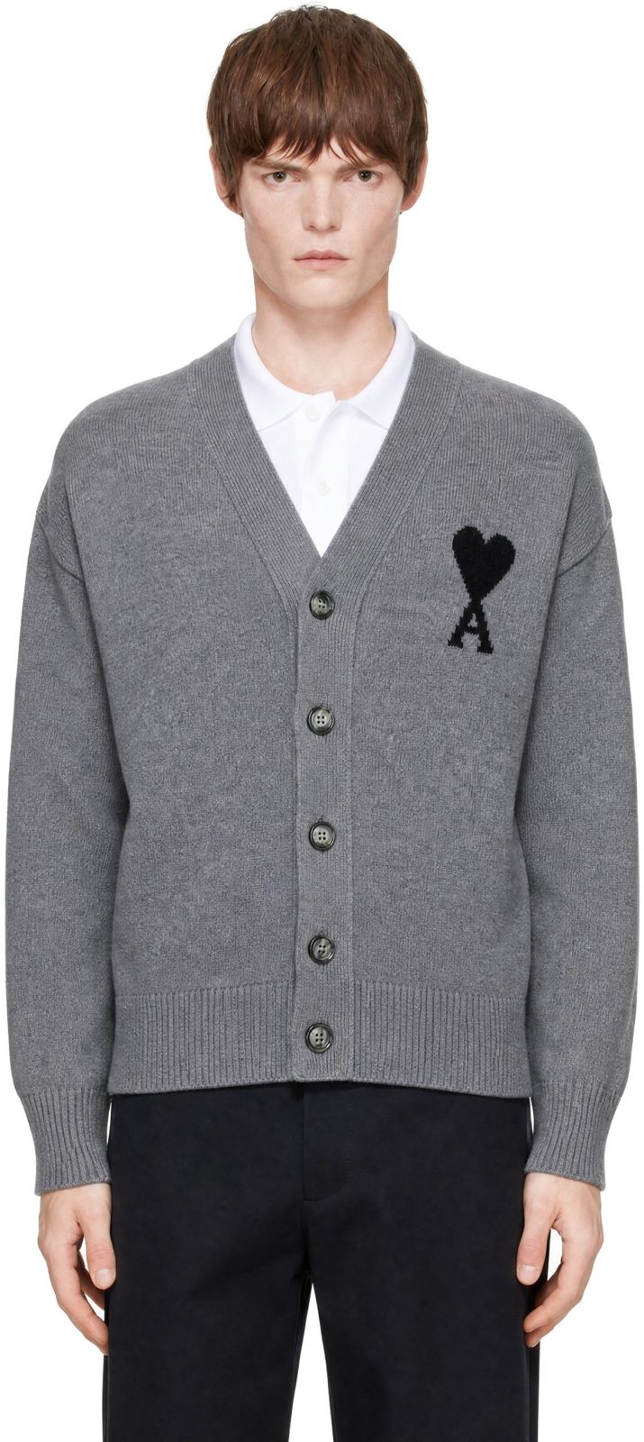 Gray V-Neck Ami de Coeur Cardigan 262482M200011
