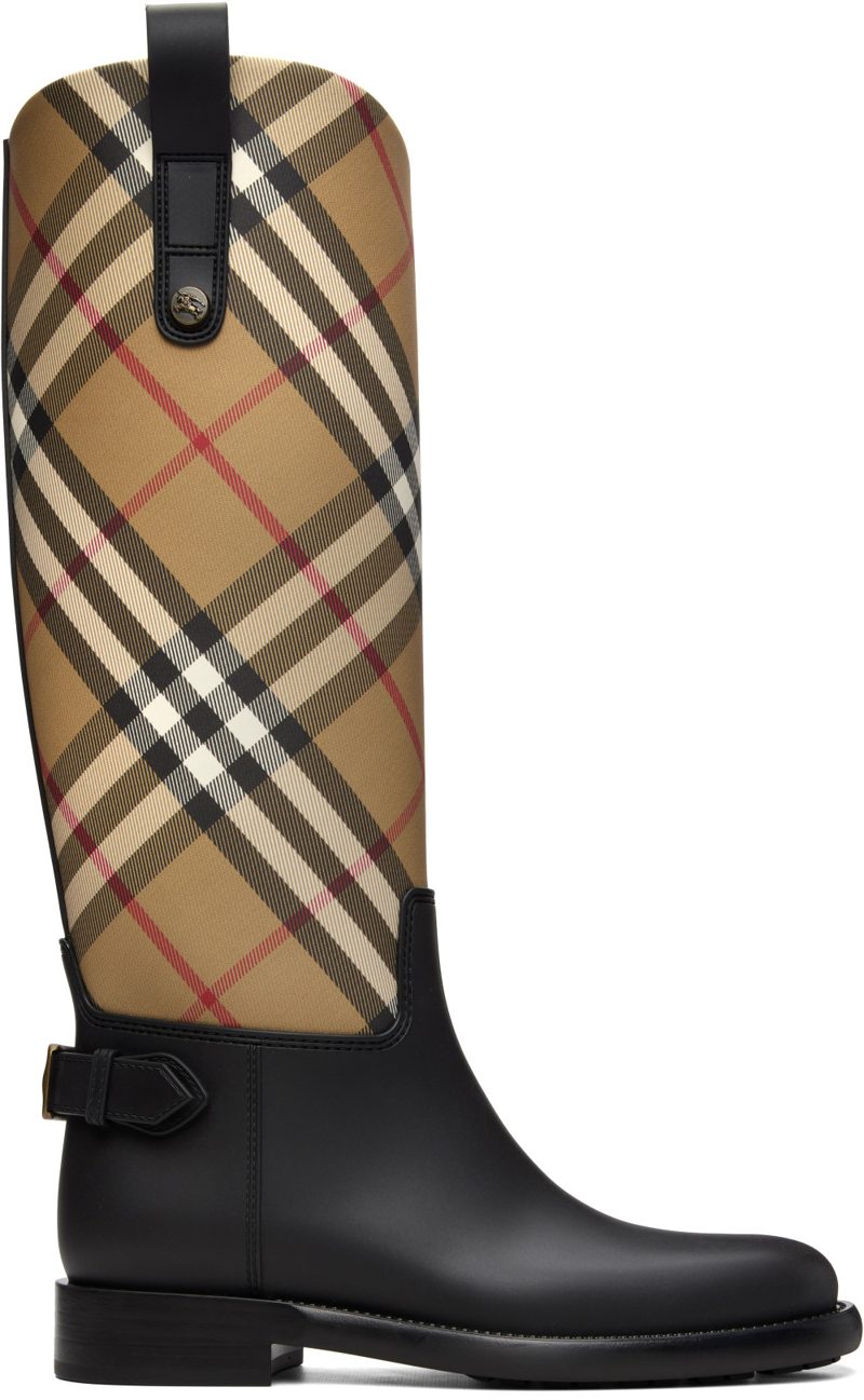 Beige & Black Check Cavalier Outdoor Boots 262376F115004