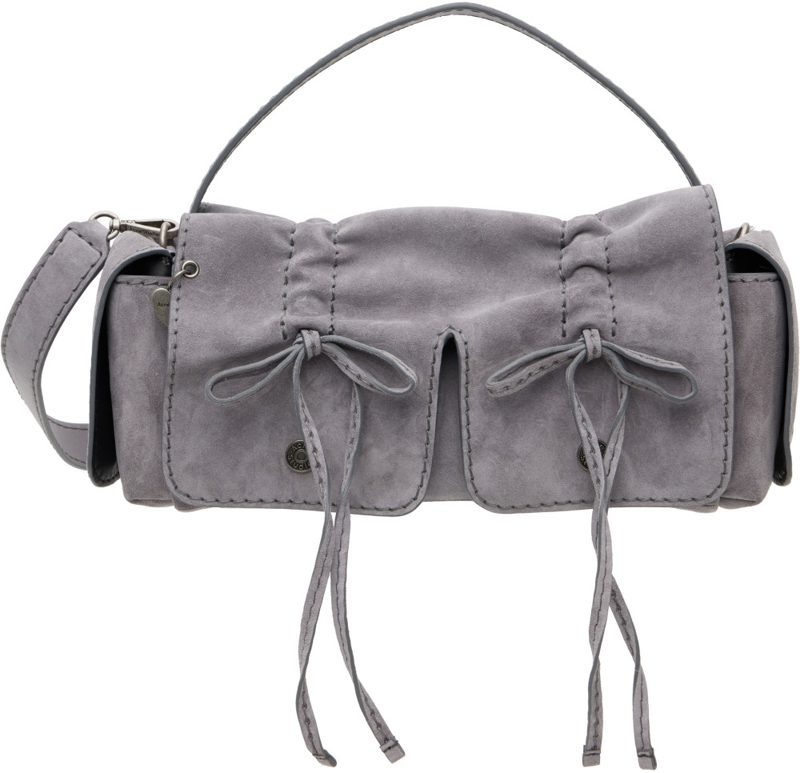 Gray Multipocket Suede Shoulder Bag 262129F048013