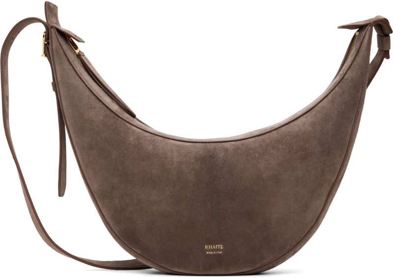 Taupe Suede Augustina Small Crossbody Bag 262914F048007