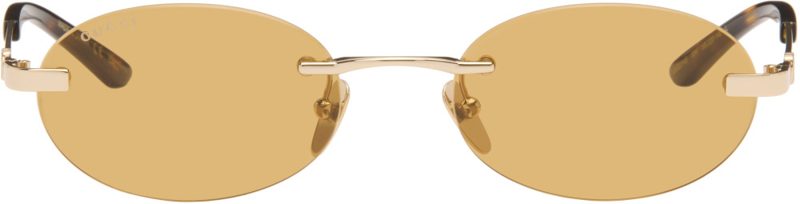 Gold Oval-Frame Sunglasses 262451M134029
