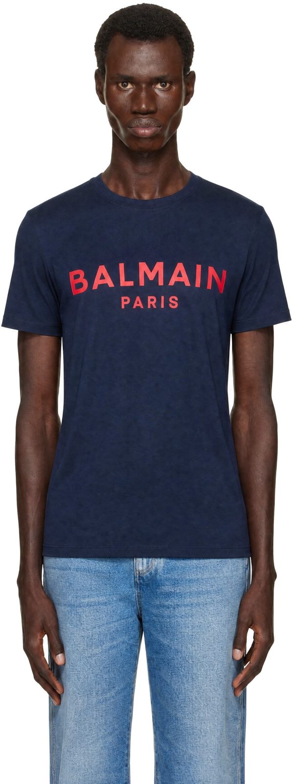 Navy & Red Printed [발망] Paris T-shirt 252251M213005