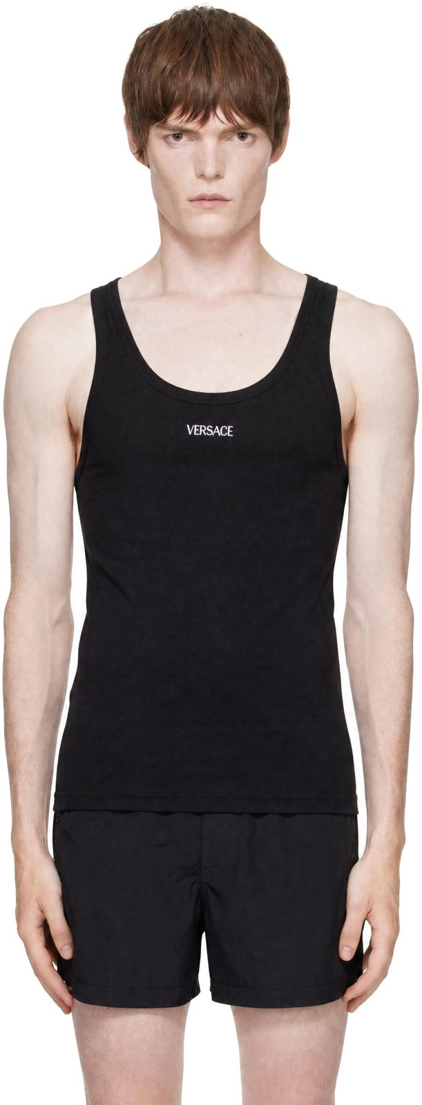 Black Cotton Ribbed Tank Top 252404M214000