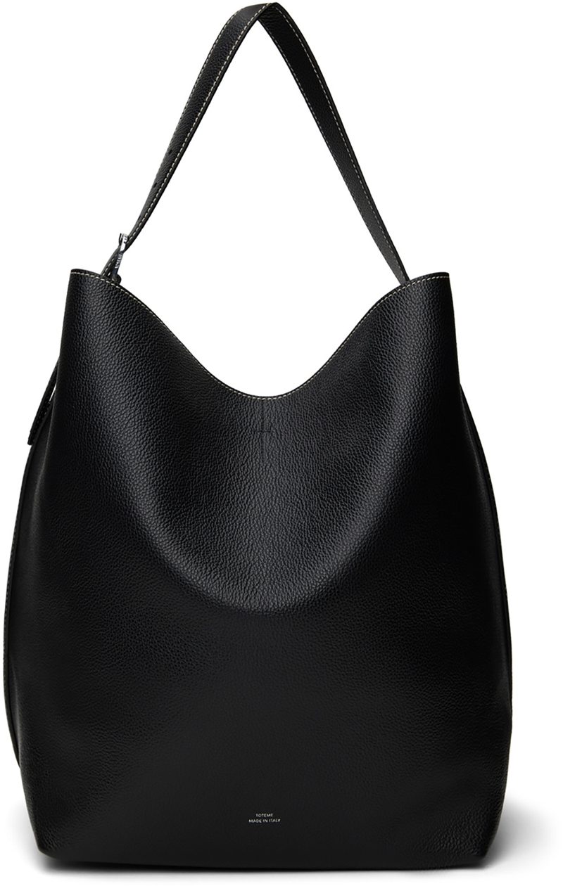 TOTEME Black Belted Grained Leather Tote 262771F049015