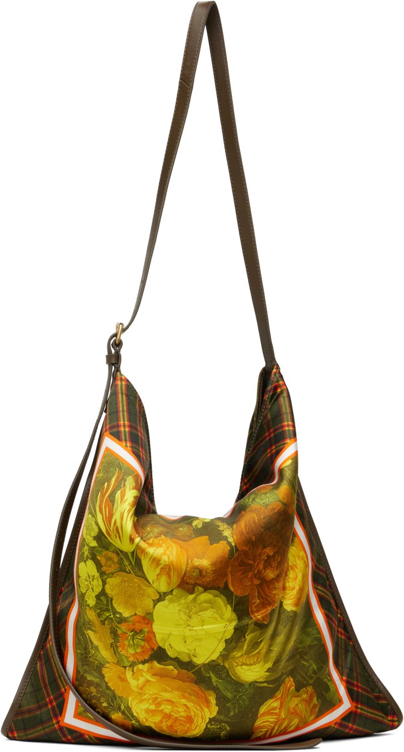 Yellow Large Scarf Print Shoulder Bag 262358F048008