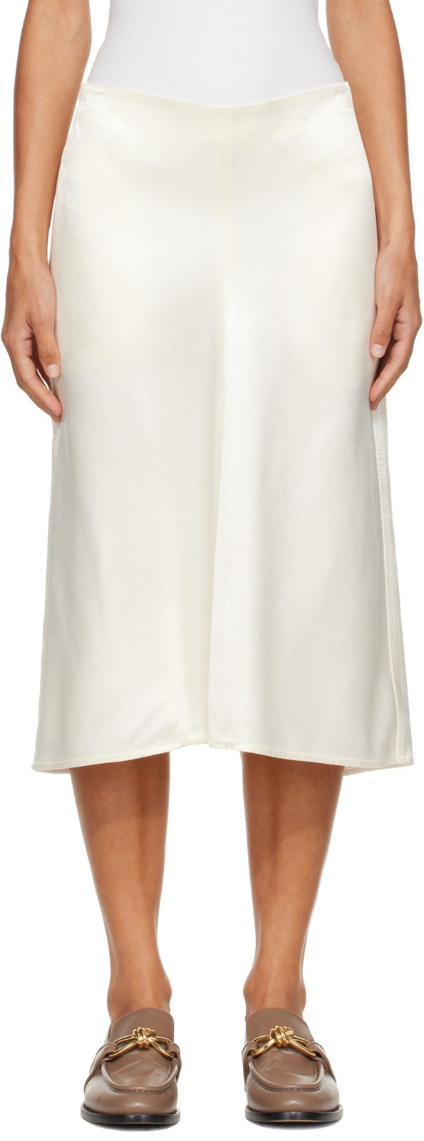 White Shiny Cupro Midi Skirt 262798F092000