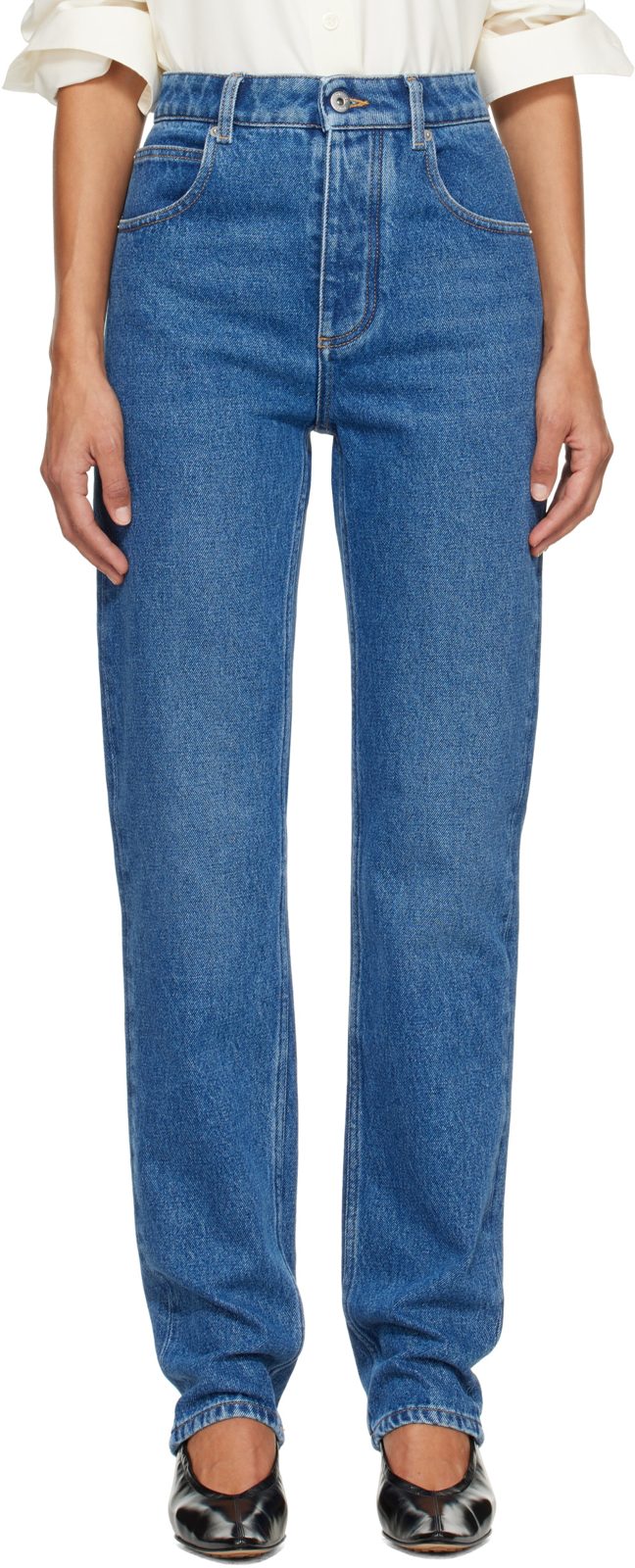 Blue Faded Denim Jeans 262798F069001