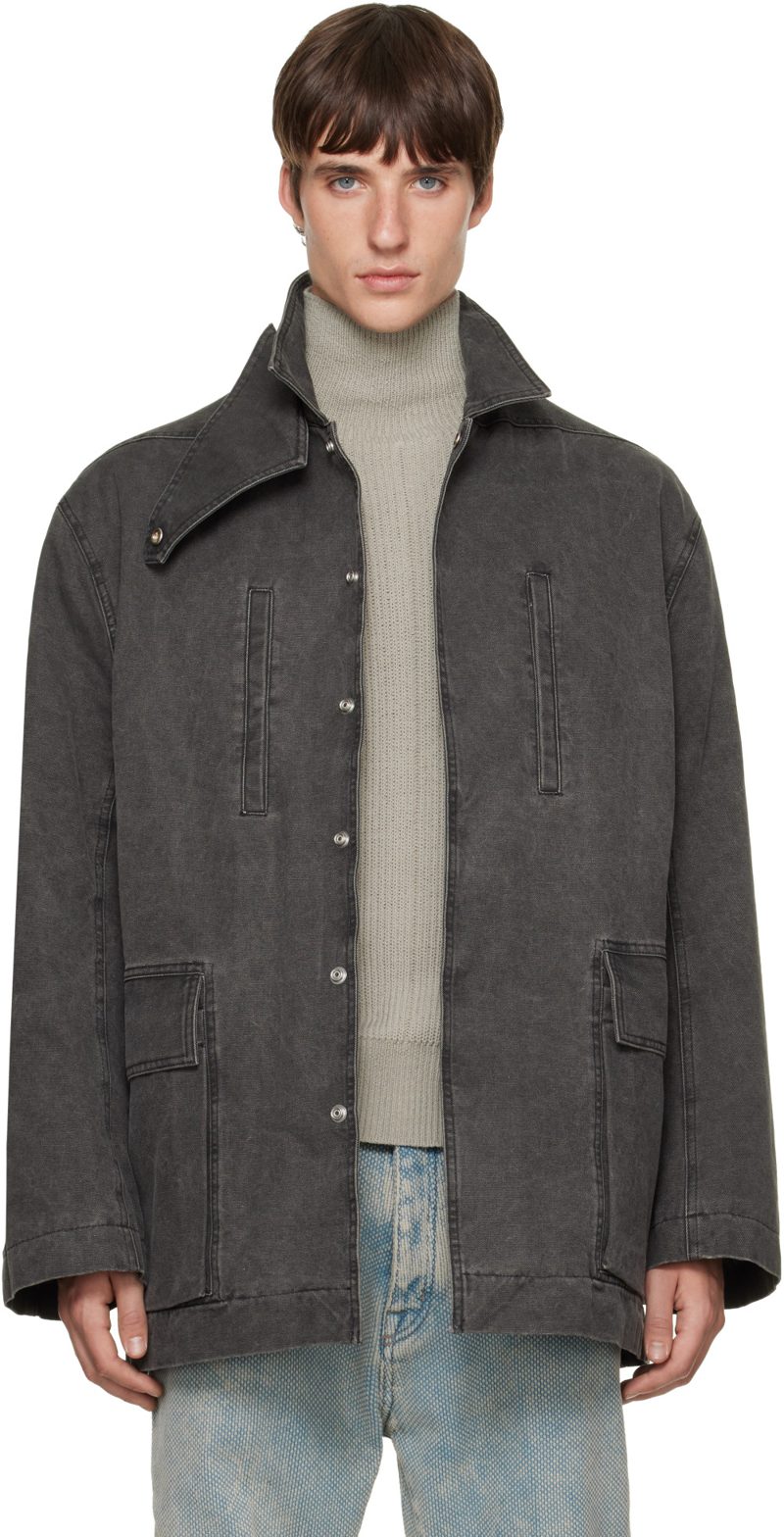 Gray Tower Collared Mac Jacket 262232M180015