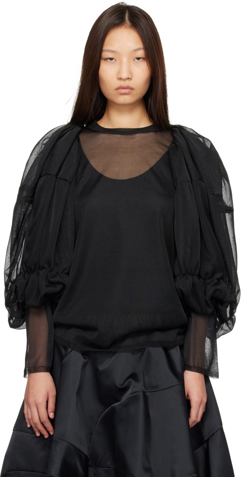 Comme des Garcons Black Sheer Balloon Sleeve Shirt 262245F109005