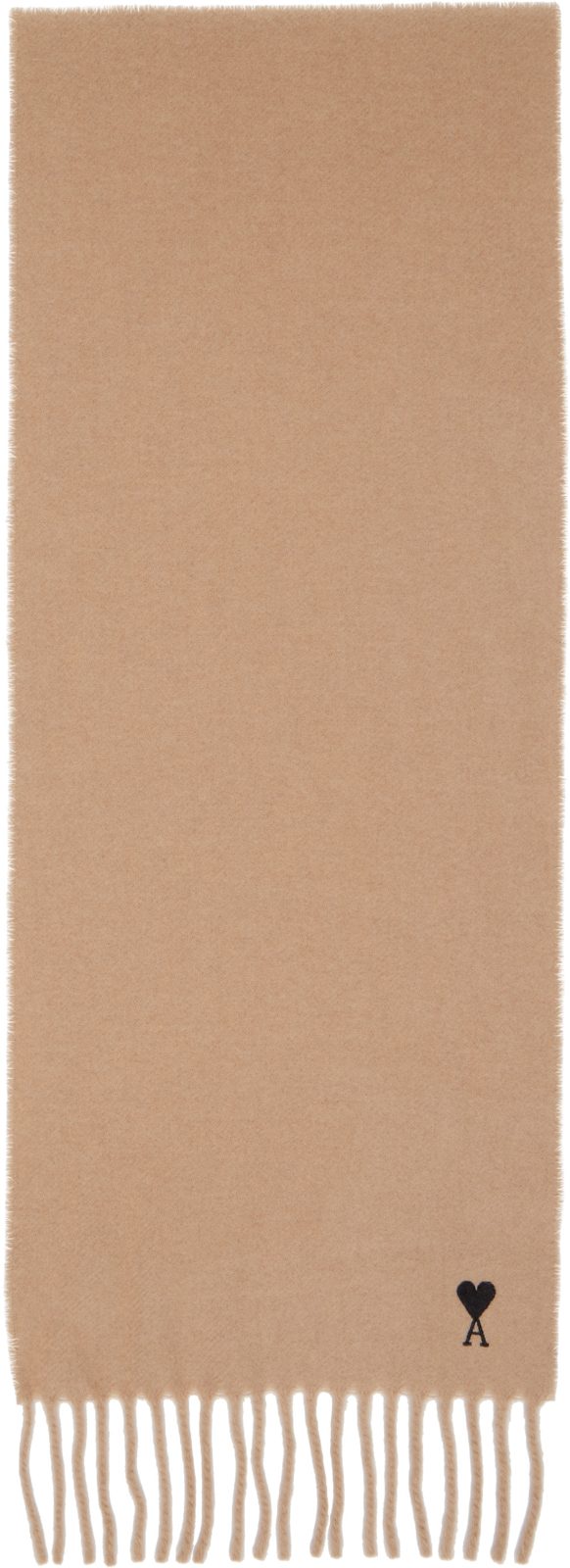Beige Wool Ami de Coeur Scarf 262482M150003