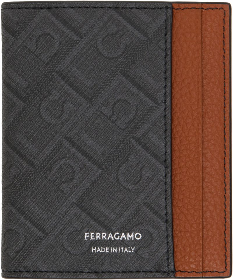 Gray & Brown Monogram Bifold Card Holder 262270M163002