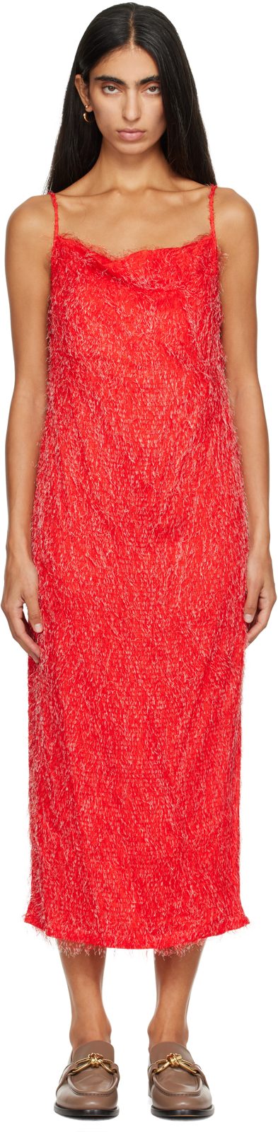 Red Viscose Fil Coupe Midi Dress 262798F054000