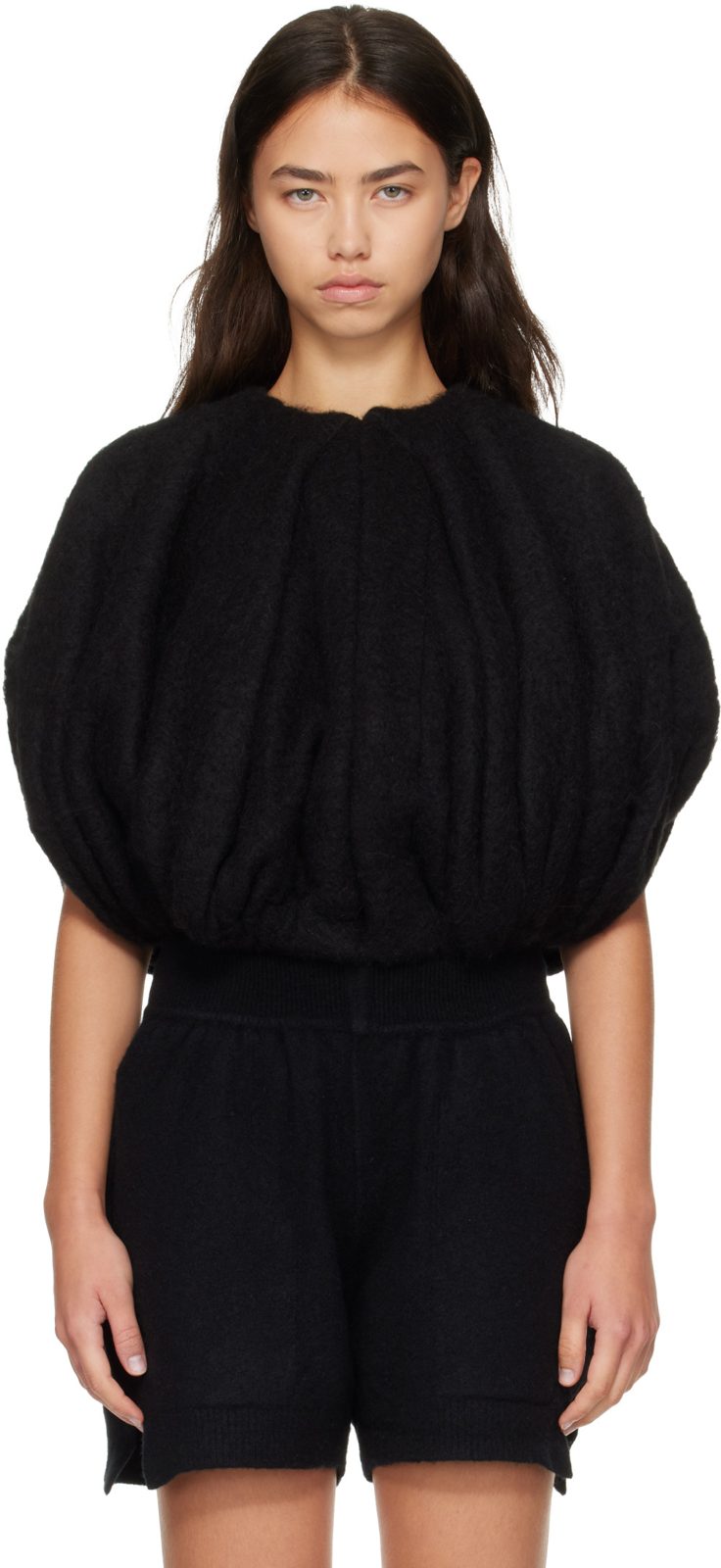 Black Tower Temple Bubble Cropped Sweater 262232F096018