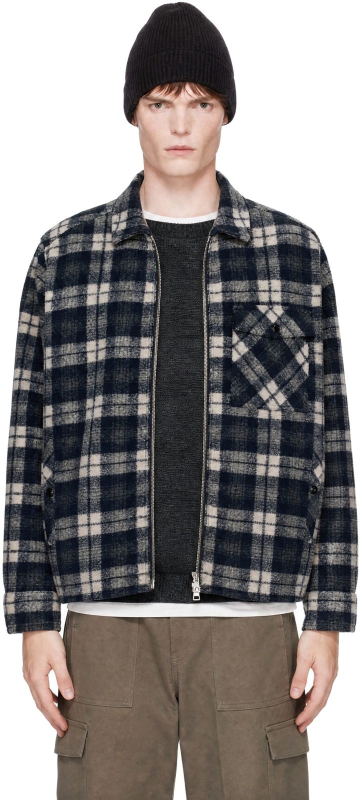Black Check Zip Shirt 252111M192038