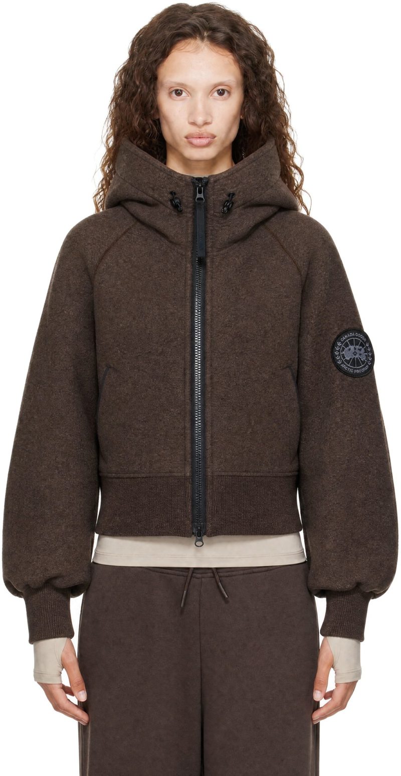 Brown Chilliwack Fleece Black Disc Bomber Jacket 262014F097008
