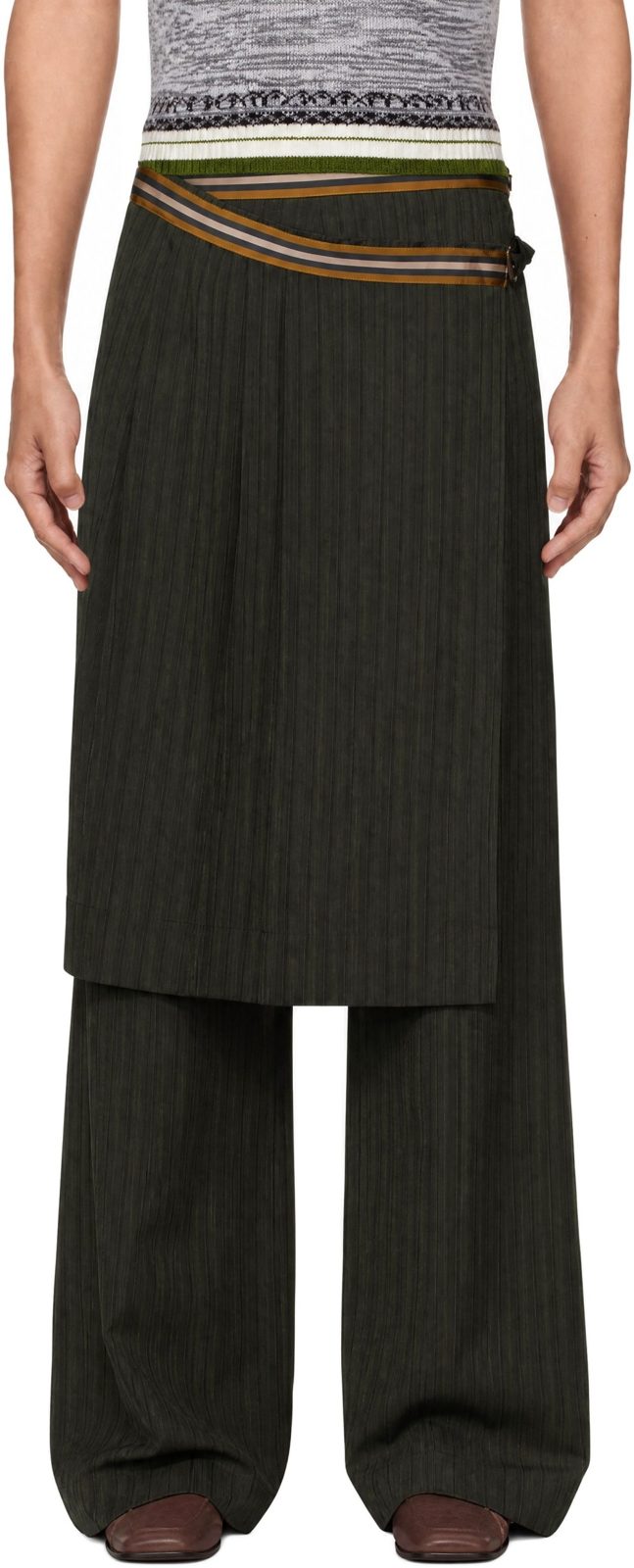 Green Pleated Skirt Trousers 262358F087026