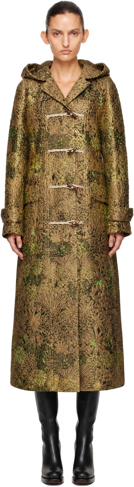 Beige Jacquard Duffle Coat 262358F059005