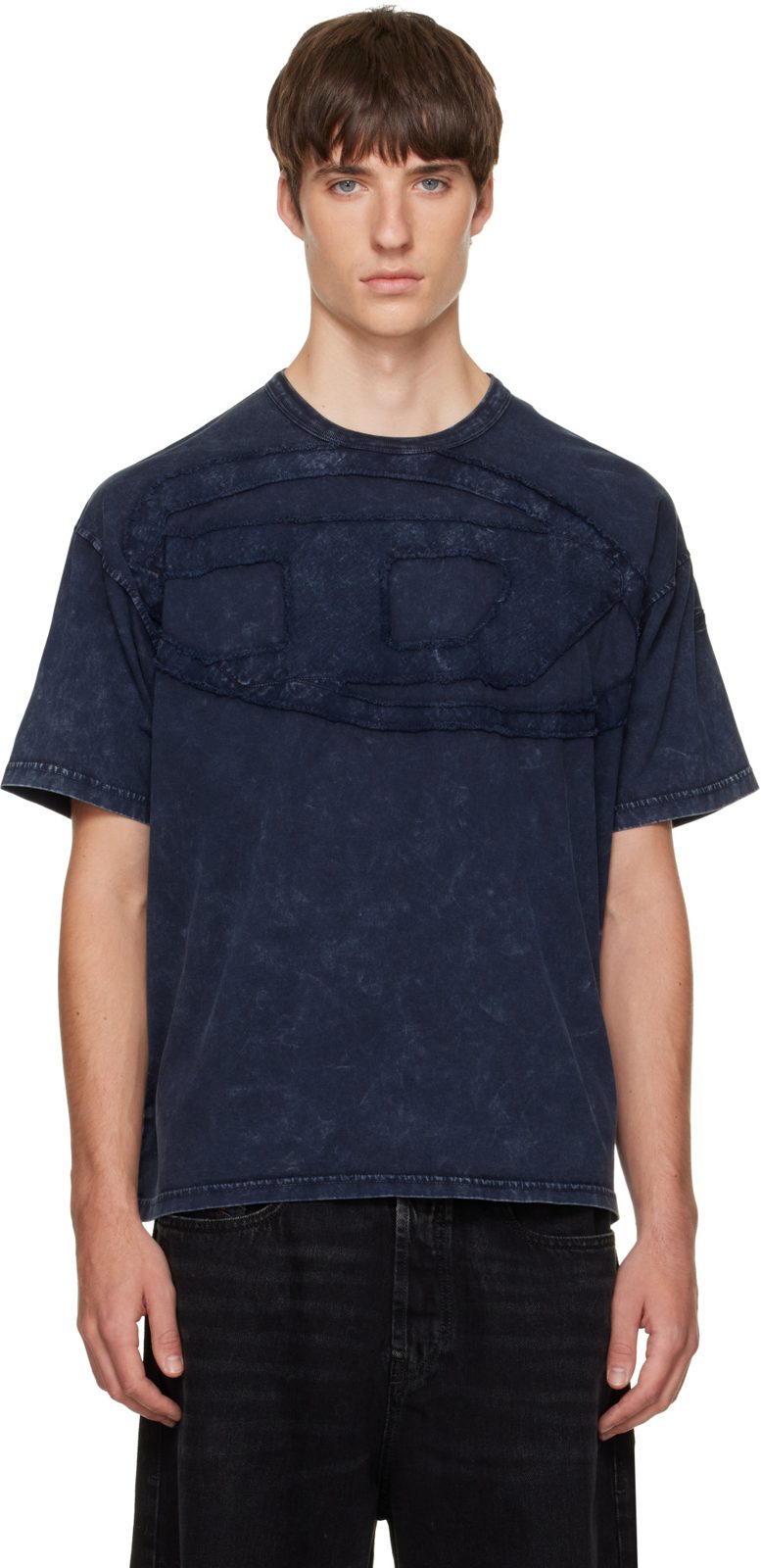 Navy Relaxed Cotton Oval D Applique T-shirt 262001M213000