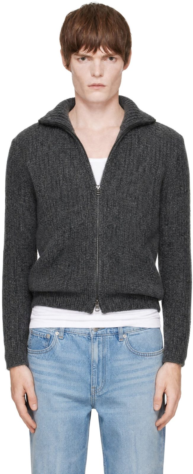 Gray Zip Cardigan 252111M200005