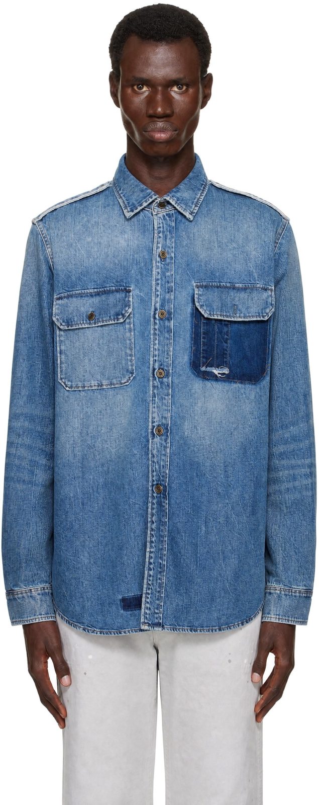 Blue Long-Sleeved Denim Shirt 252168M192000