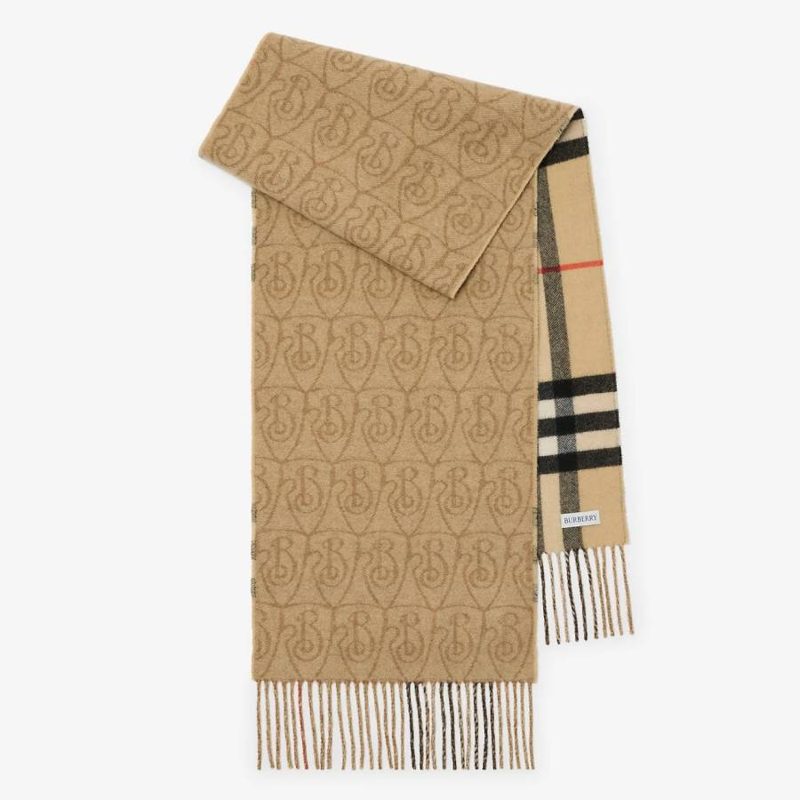 Reversible B Shield Fringed Cashmere Scarf