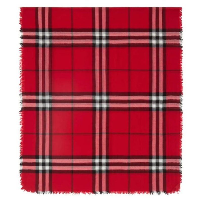 Wide Check Wool Fringed Scarf