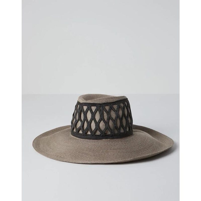 Brunello Cucinelli Womens Beige Woven Wide Brim Hat