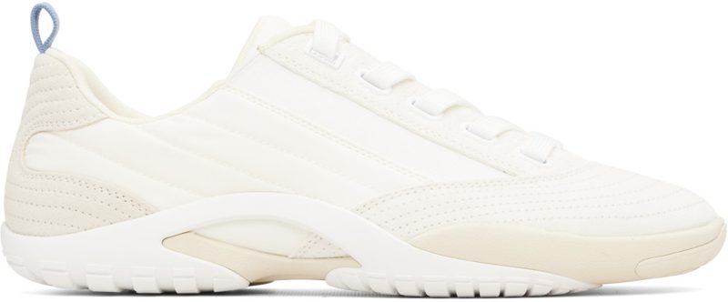 White New Soccer Lace Up Leather Sneakers 262254F128022