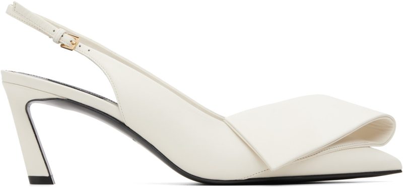 White Twisted Ribbon Slingback Heels 262278F122001