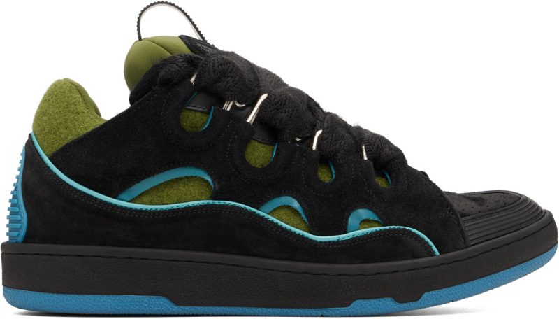 Black & Green Curb Felt Sneakers 262254M237049
