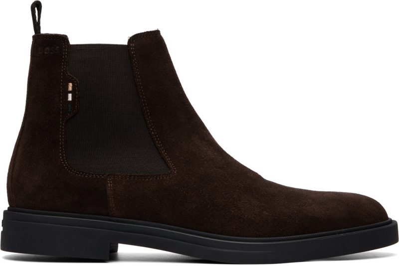 Brown Suede Signature Stitching Chelsea Boots 262085M223012