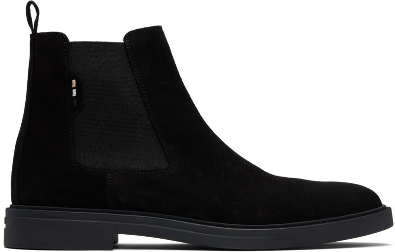 Black Suede Signature Stitching Chelsea Boots 262085M223011