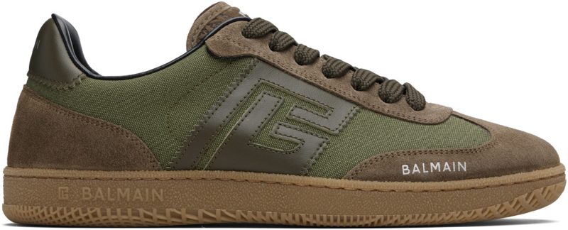 Khaki & Brown Leather Canvas Swan Sneakers 252251M237015