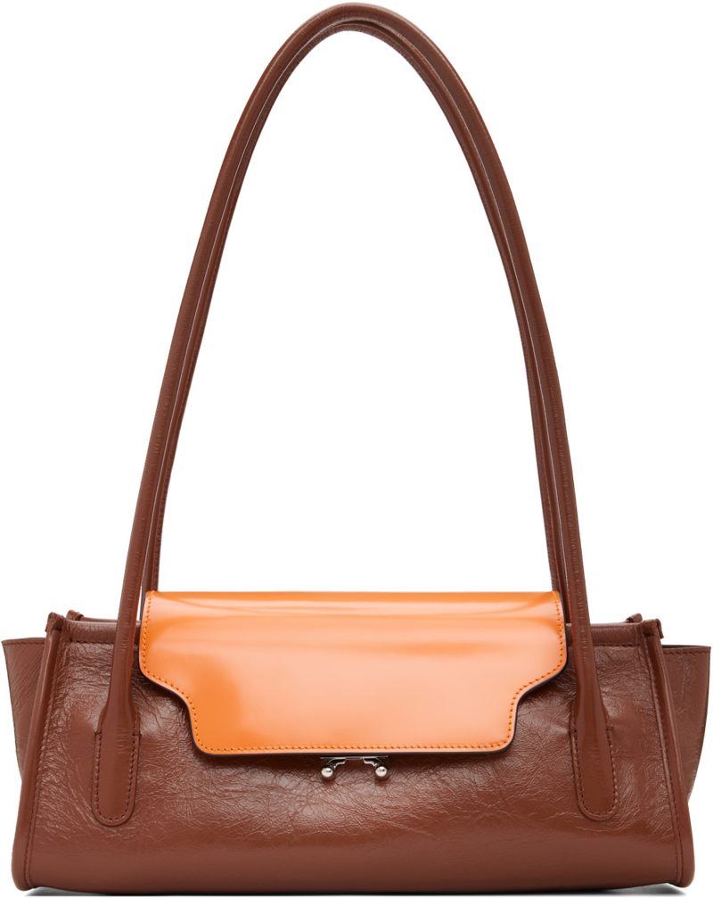 Marni Brown & Orange Leather Trunkette Bag 262379F048017