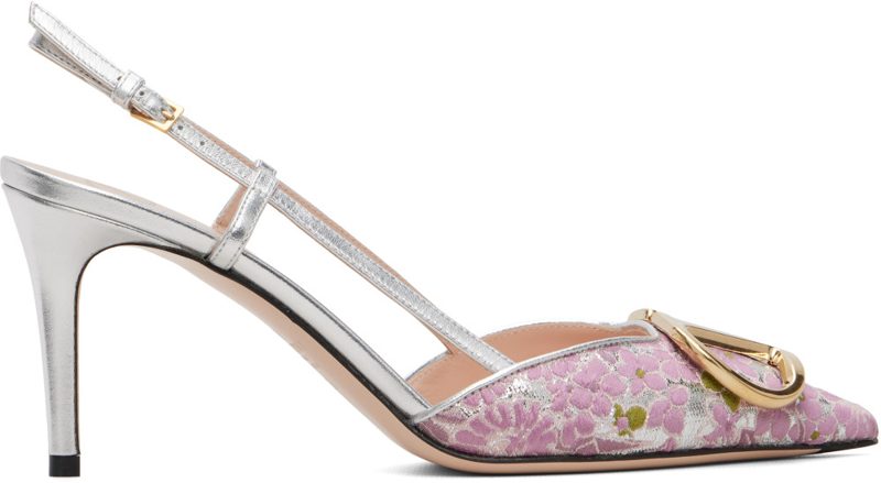 Garavani Silver & Pink VLogo Signature Slingback 80mm Heels 262807F122022