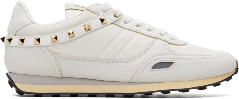 Garavani White Leather & Nylon Stud Up Sneakers 262476M237001