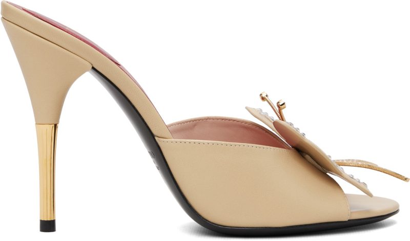 Garavani Beige Flutterby Kidskin Slide Heeled Sandals 262807F122017