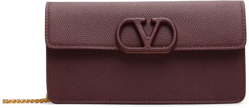 Garavani Burgundy VLogo Signature Grainy Calfskin Wallet With Chain Bag 262807F048003