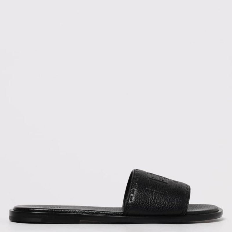 Roma Leather Slide Sandals_Black