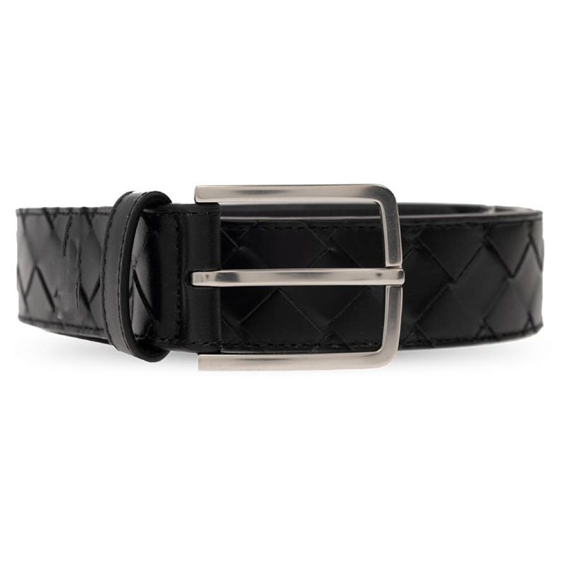 Intrecciato Weave Leather Belt_Black/Silver